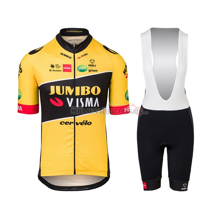 Abbigliamento Ciclismo Jumbo Visma Manica Corta 2022 Giallo